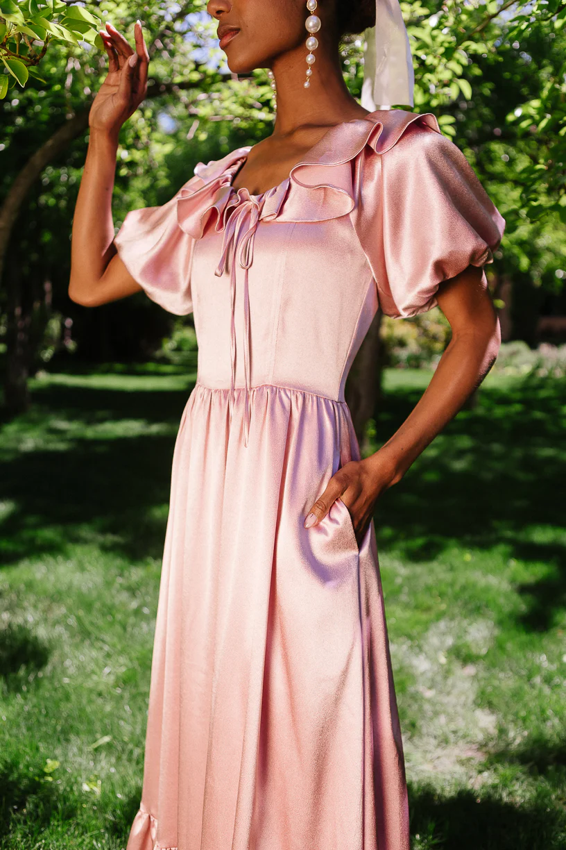 Billie Dress in Blush Satin - Image 3