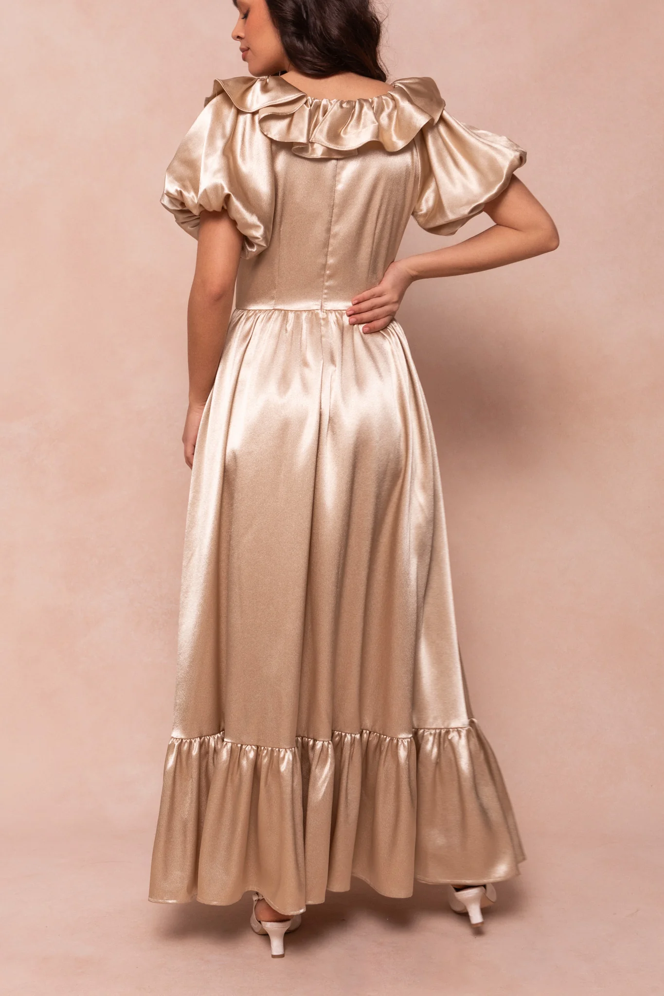 Billie Dress in Champagne Satin - Image 3