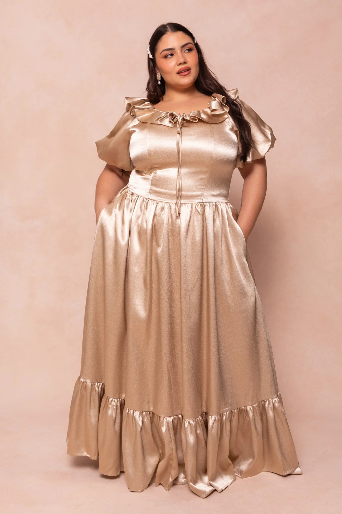 Billie Dress in Champagne Satin - Image 5