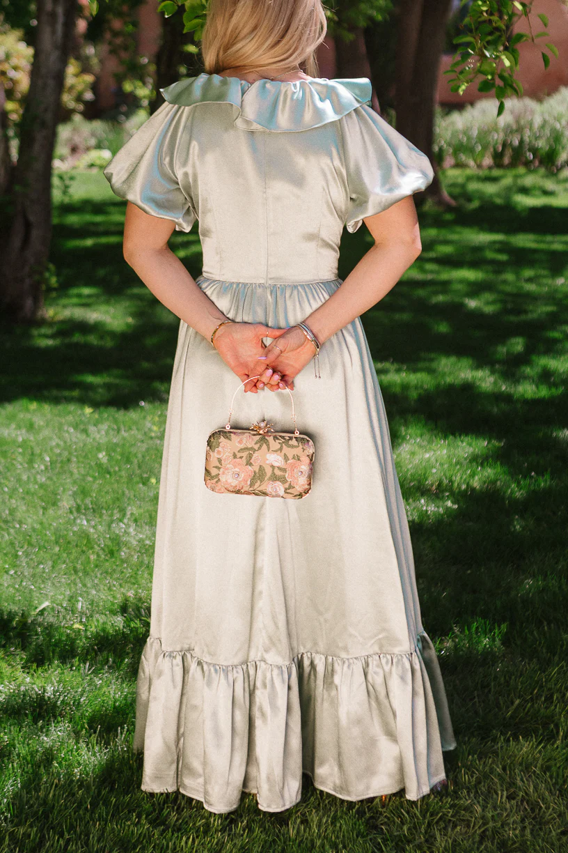 Billie Dress in Sage Satin - Image 4