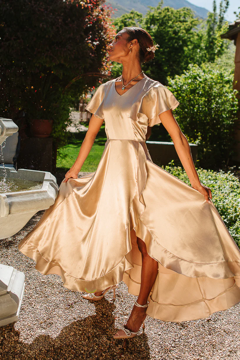 Callie Dress in Champagne Satin - Image 3