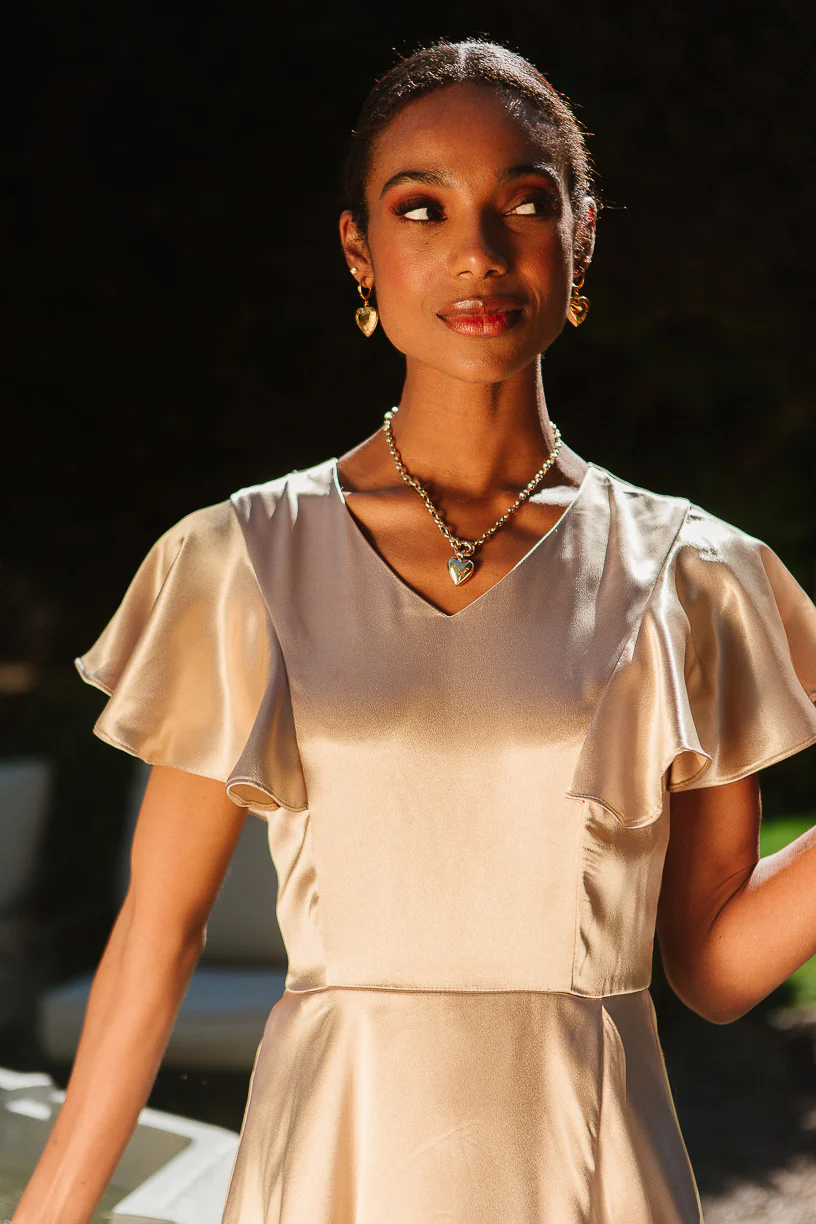 Callie Dress in Champagne Satin - Image 4