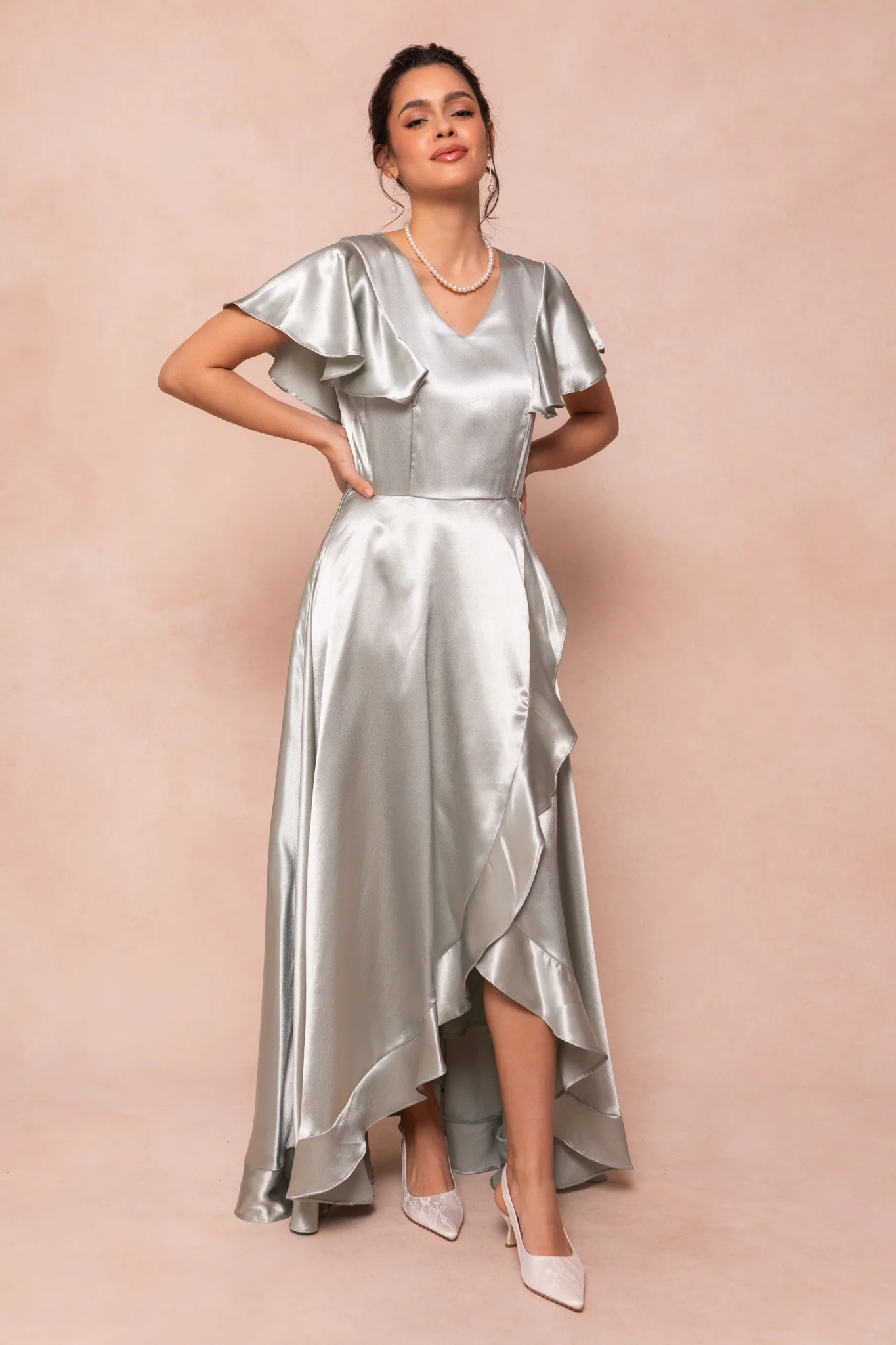 Callie Dress in Sage Satin - Image 3
