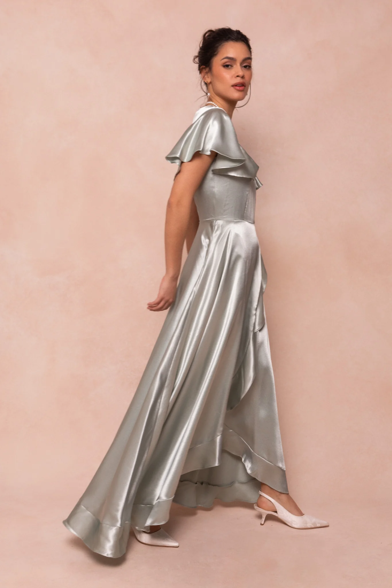 Callie Dress in Sage Satin - Image 4