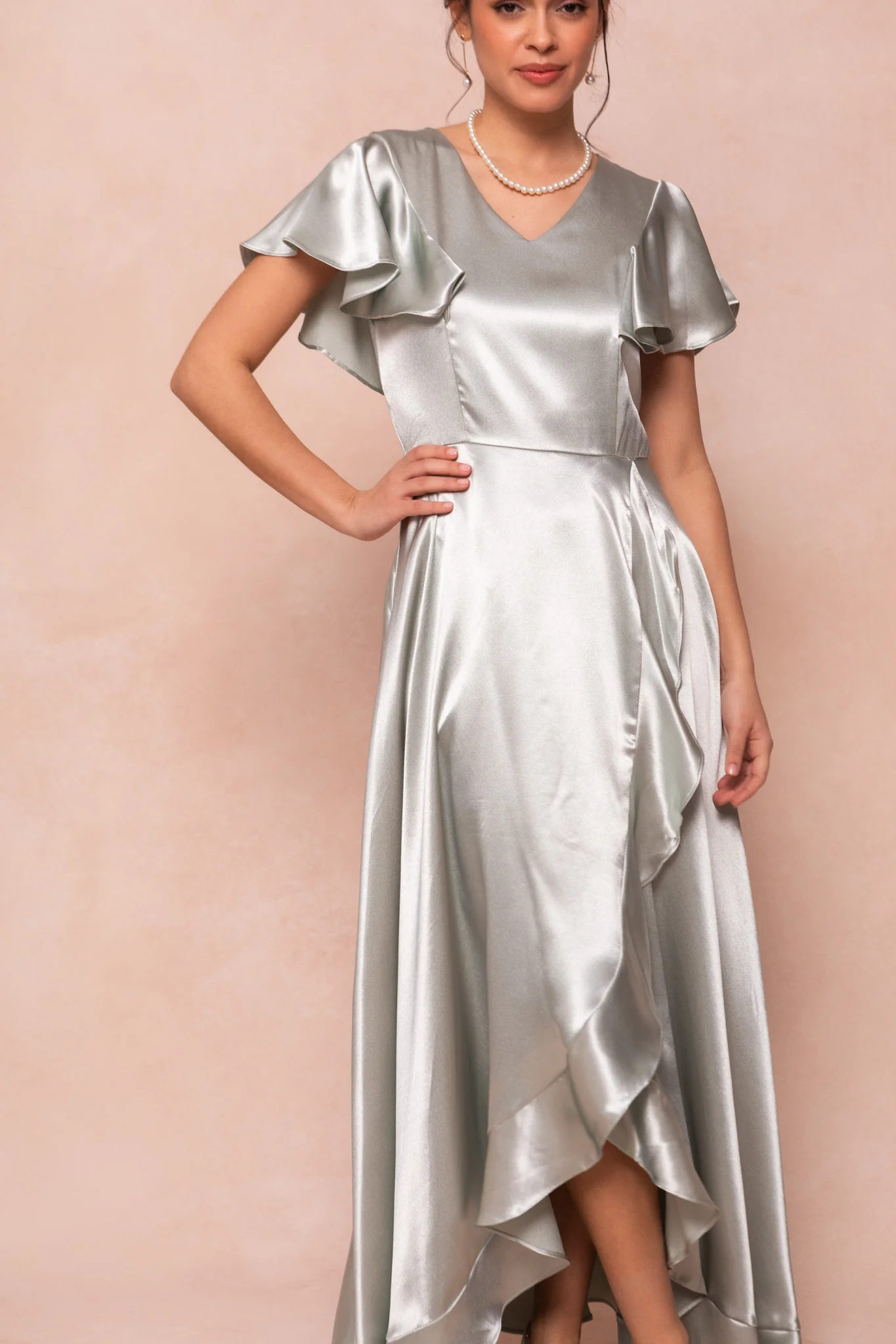Callie Dress in Sage Satin - Image 5