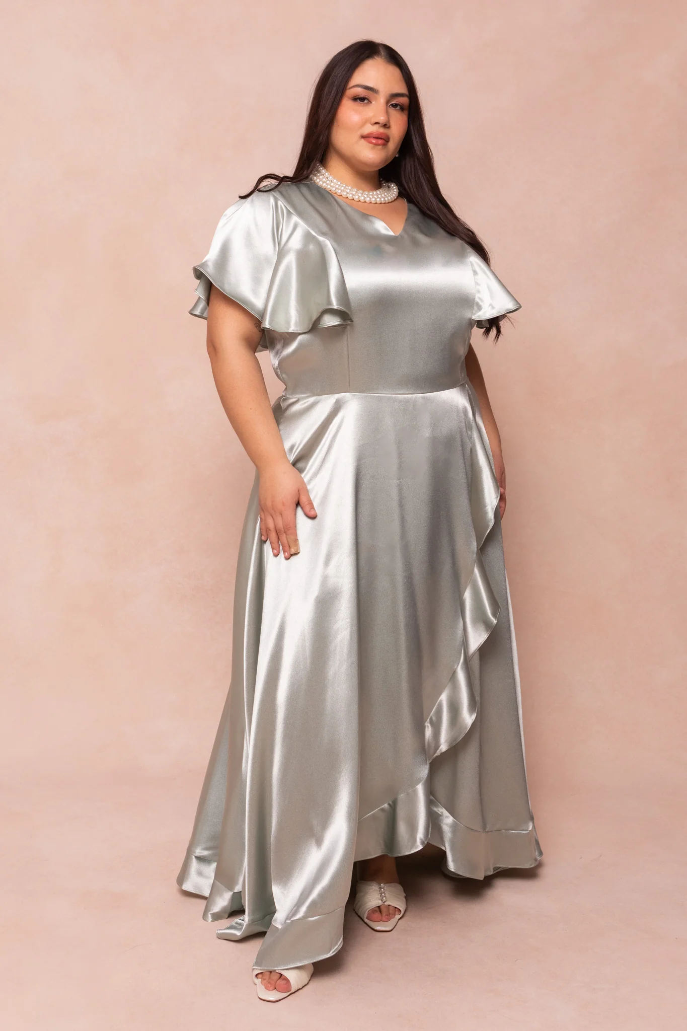 Callie Dress in Sage Satin - Image 6