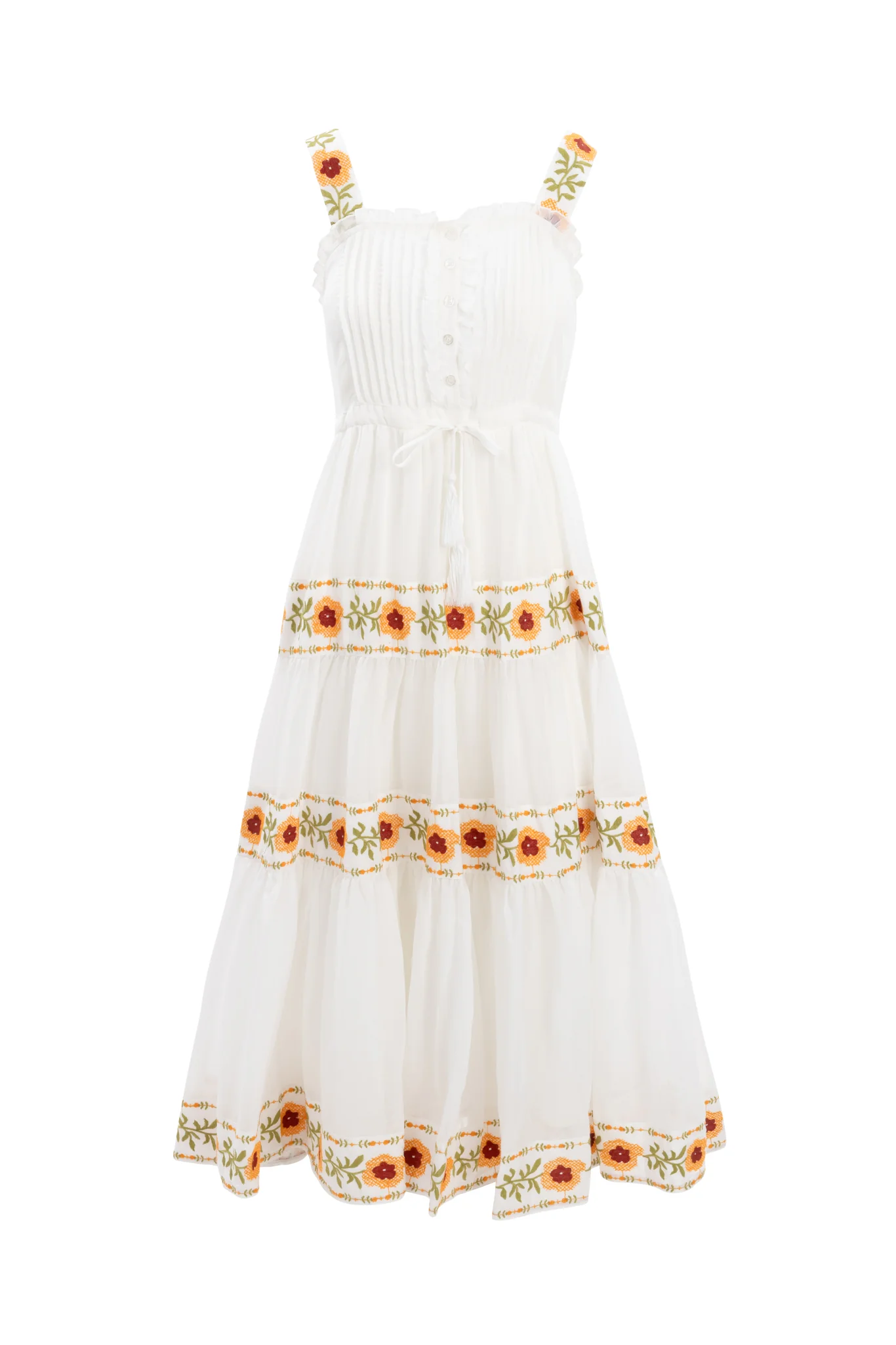 Katerina Dress in White with Floral Trim - Image 7