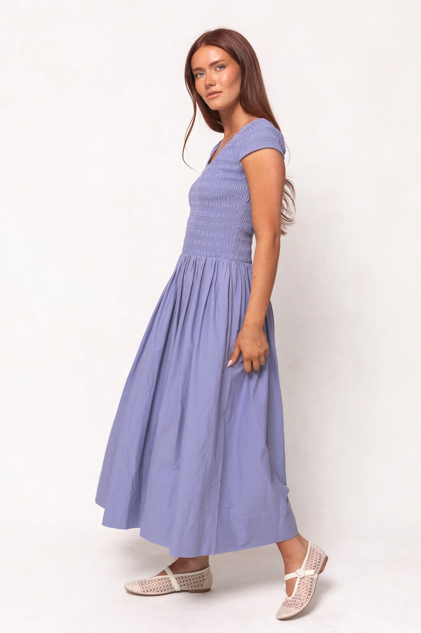 Marlow Cap Sleeve Dress in Blue - Image 3