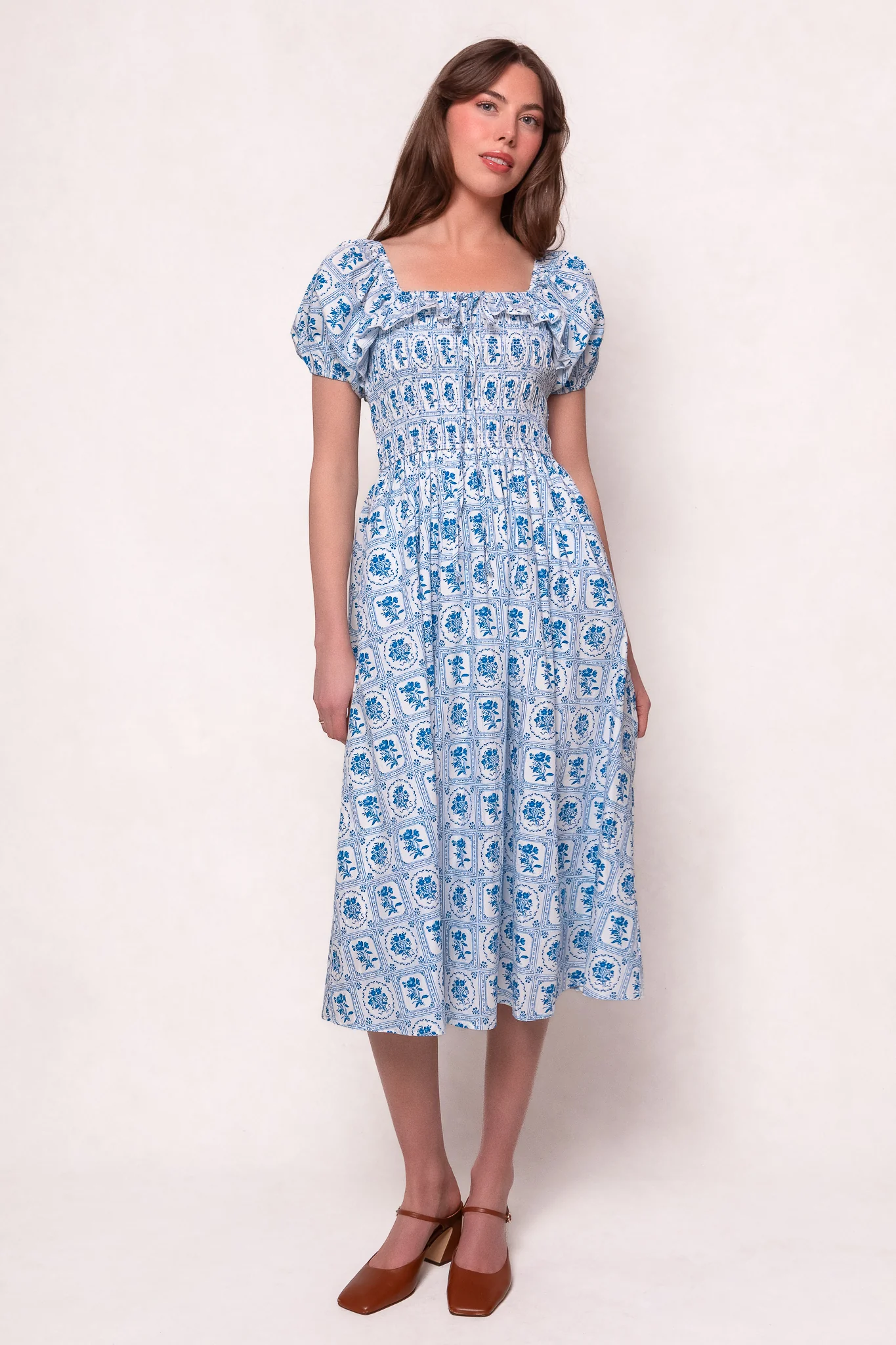 Mae Dress in Blue Floral Stamp - Image 4