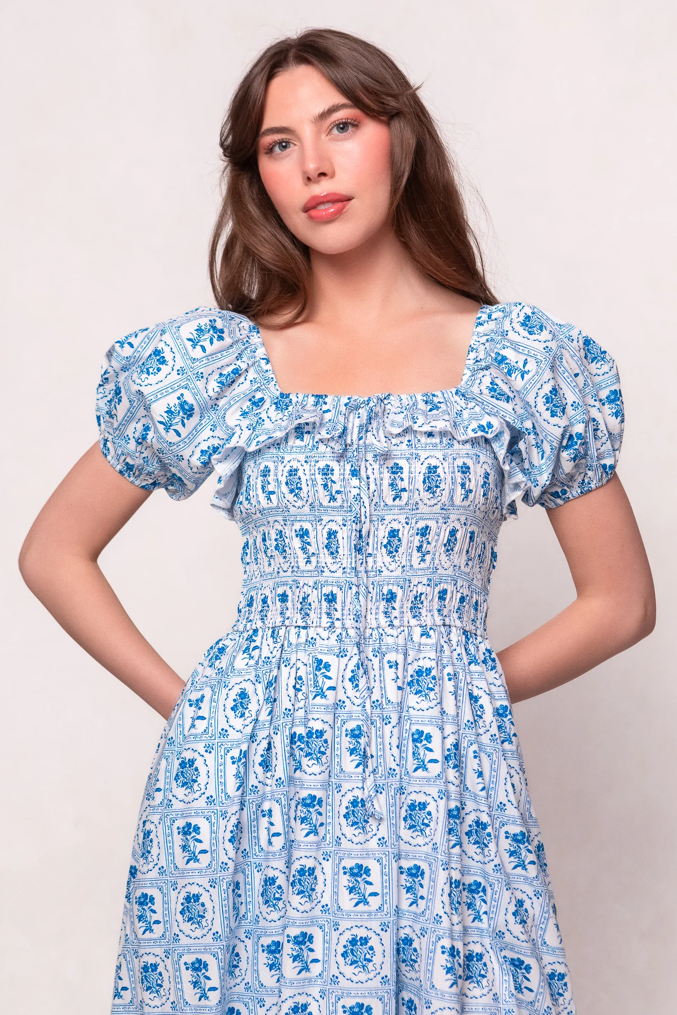 Mae Dress in Blue Floral Stamp - Image 5