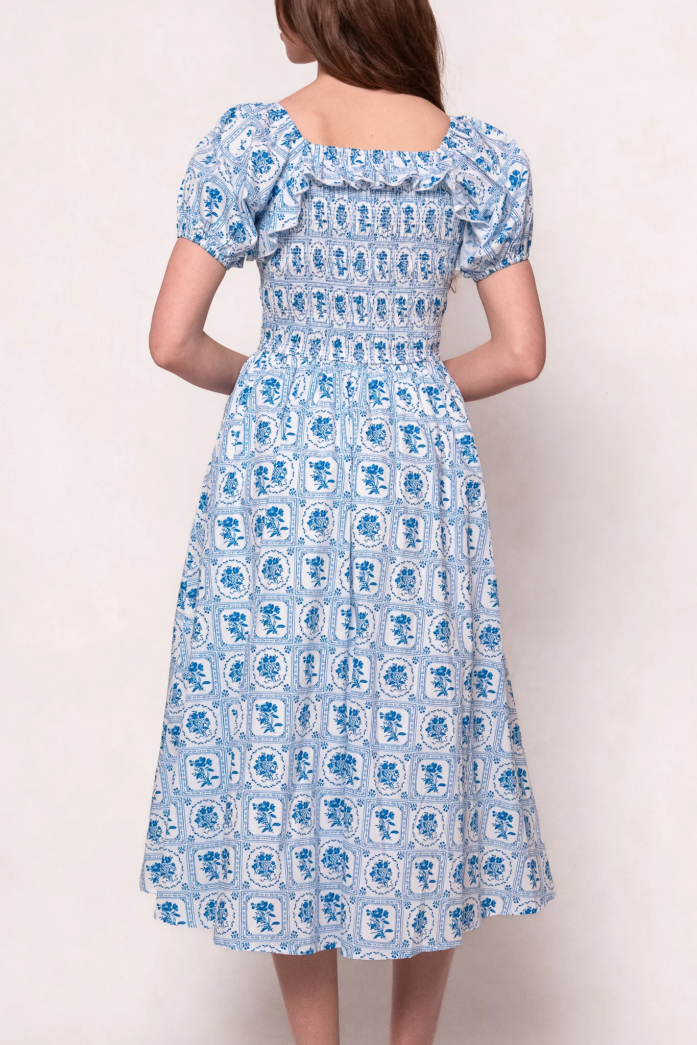Mae Dress in Blue Floral Stamp - Image 7