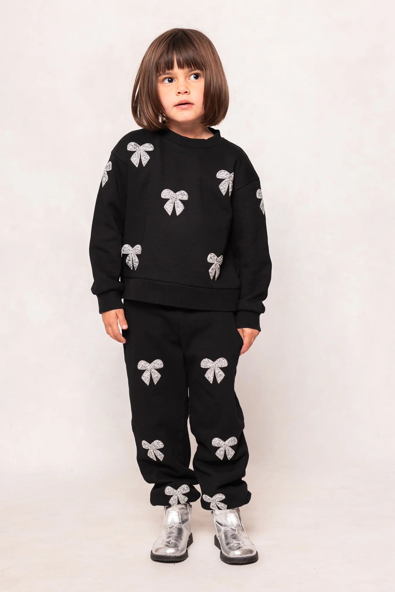 Mini Micah Crew Neck Sweatshirt in Black & Bows - Image 3