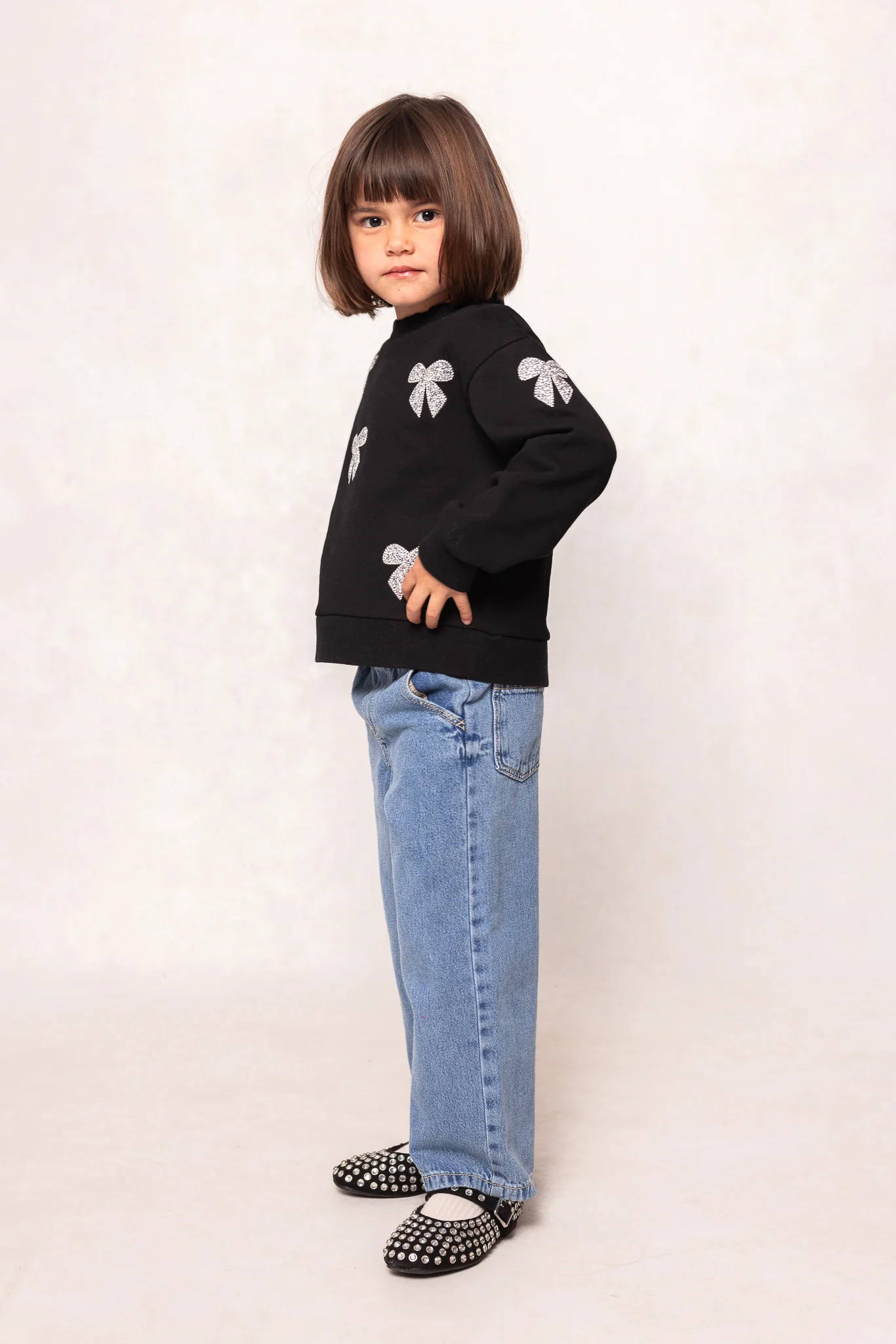 Mini Micah Crew Neck Sweatshirt in Black & Bows - Image 4