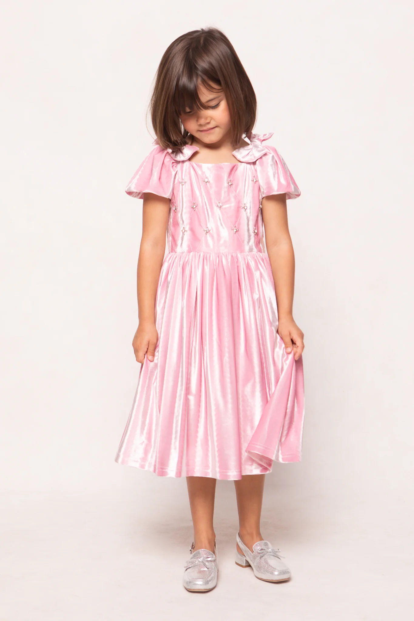 Mini Tiara Dress in Pink Velvet - Image 5