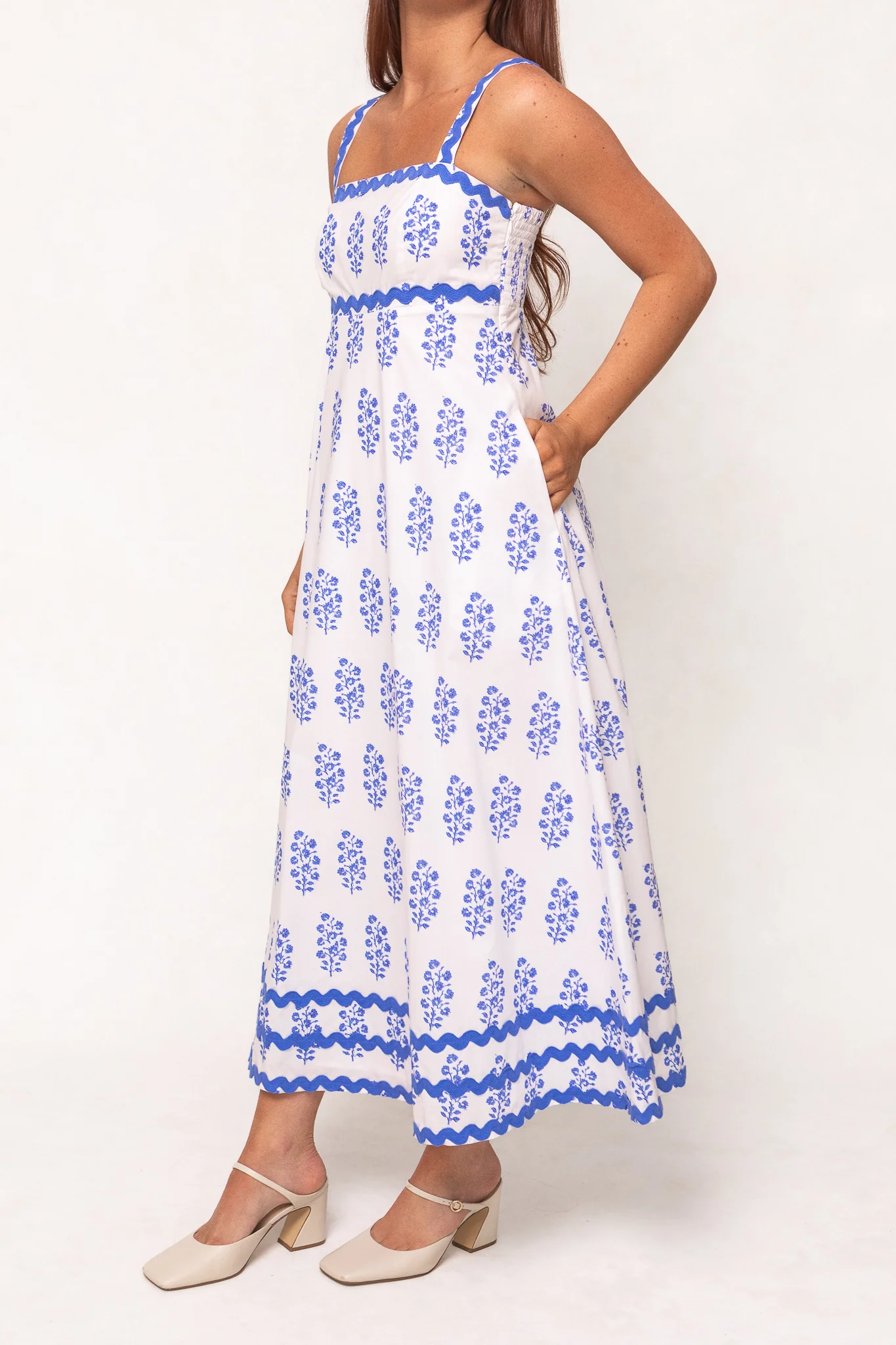 Palmer Dress in Blue Block Print - Image 3