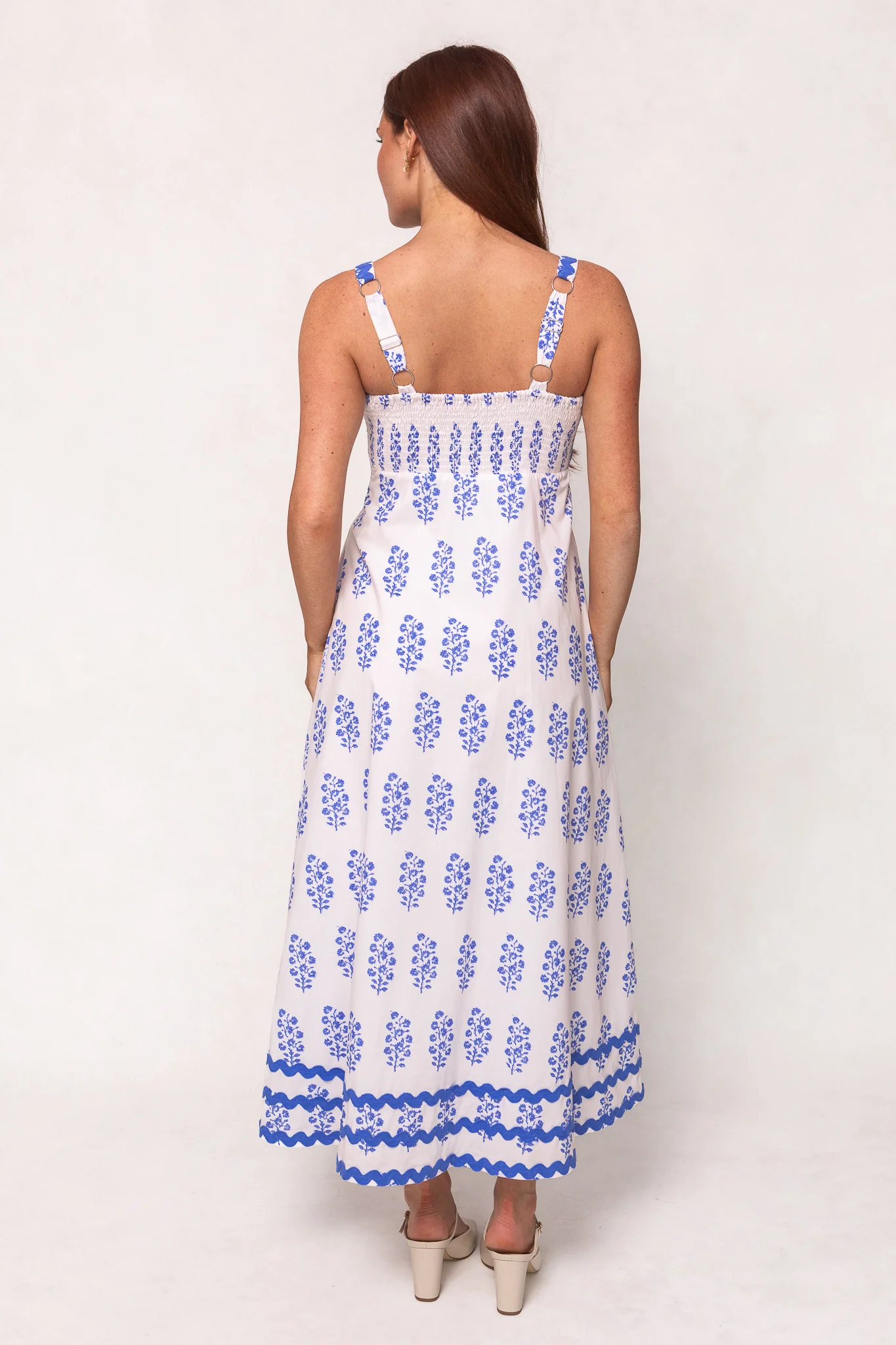 Palmer Dress in Blue Block Print - Image 5