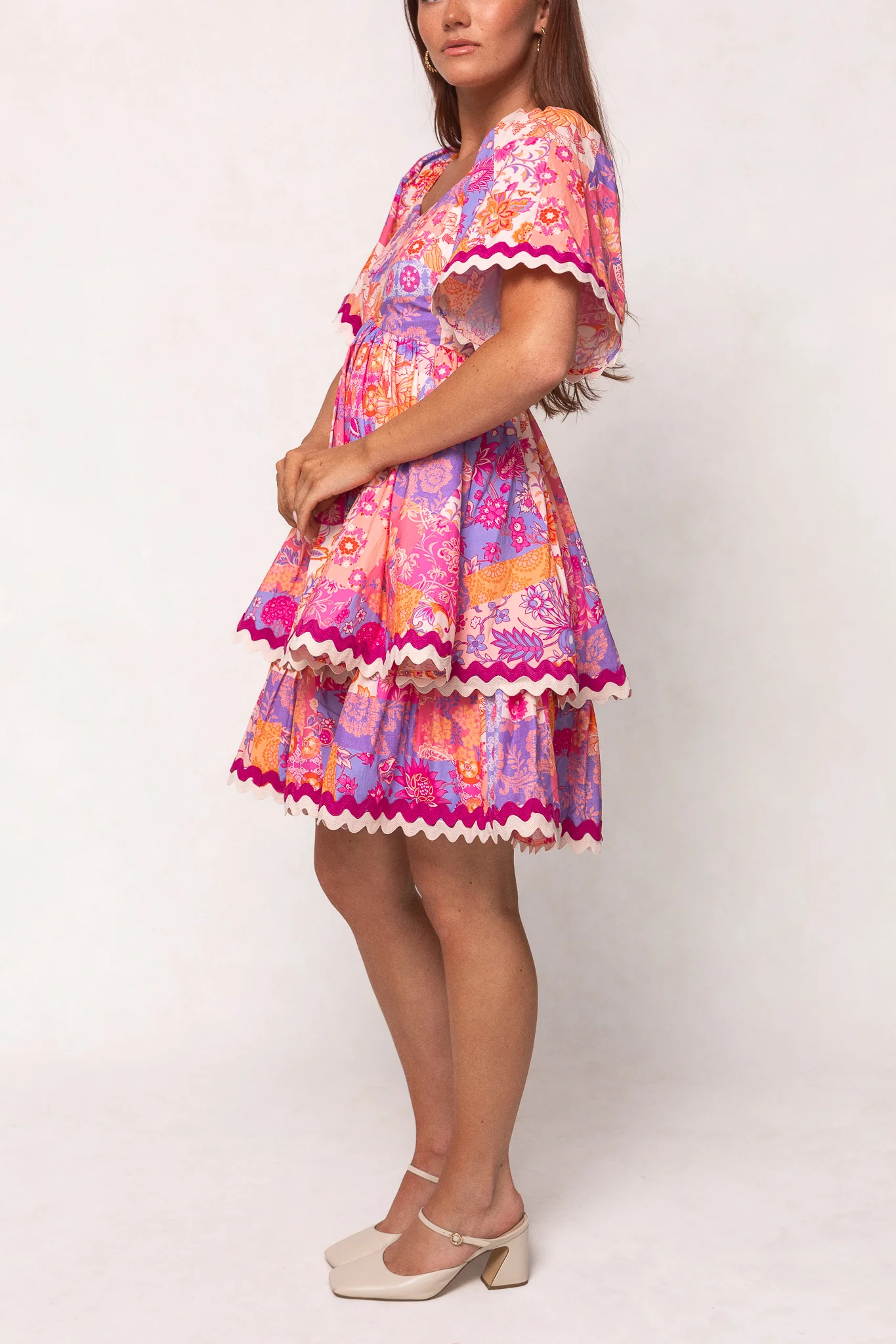 Tessa Dress in Pink Floral Tile - Image 3