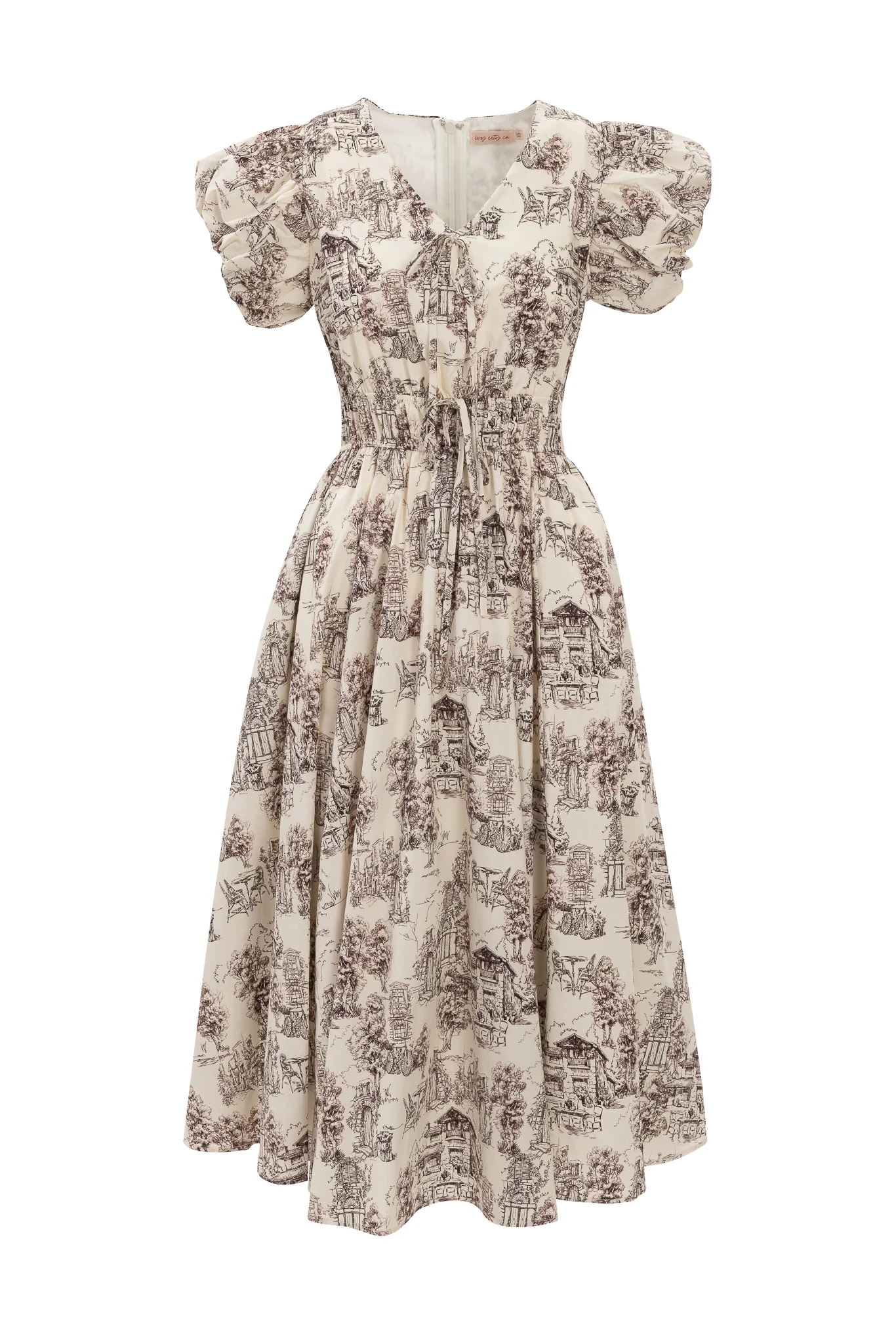 Zaza Midi Dress in Brown Toile - Image 7